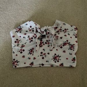 Tie front white/floral tube top